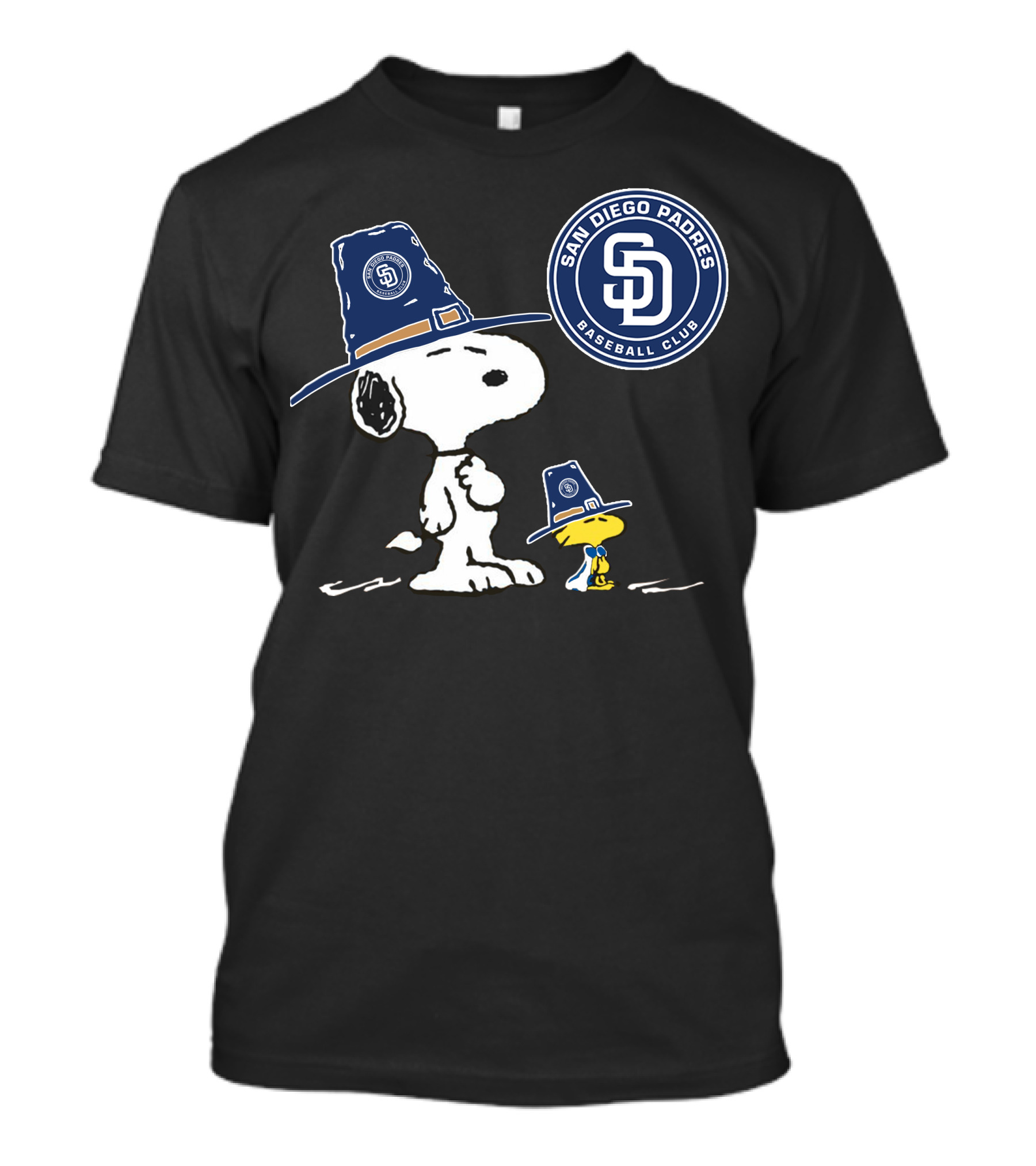 San Diego Padres Snoopy Woodstock Baseball Club Pilgrim Hat T-Shirt