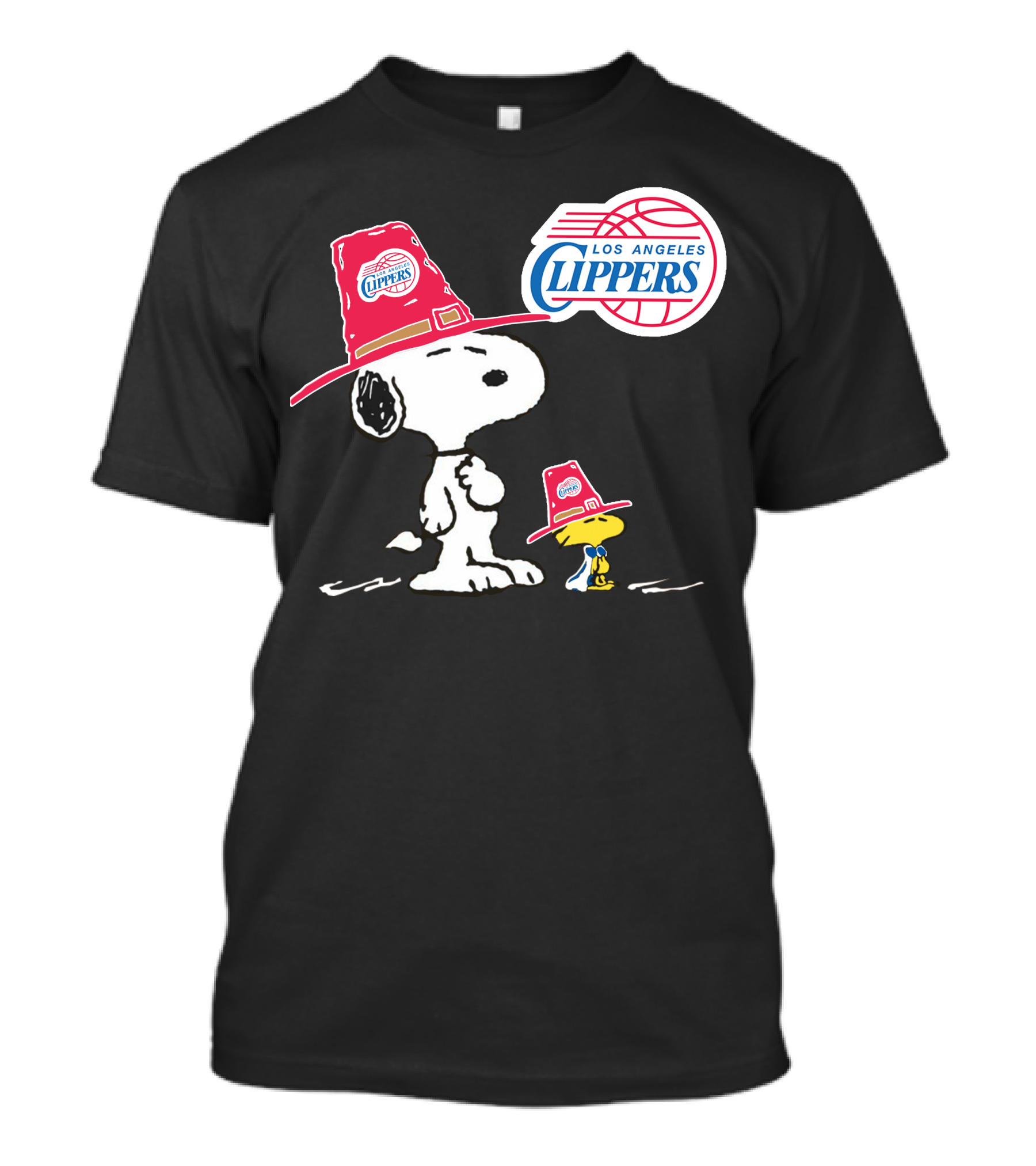 Los Angeles Clippers Snoopy With Woodstock In Team Hats T-Shirt
