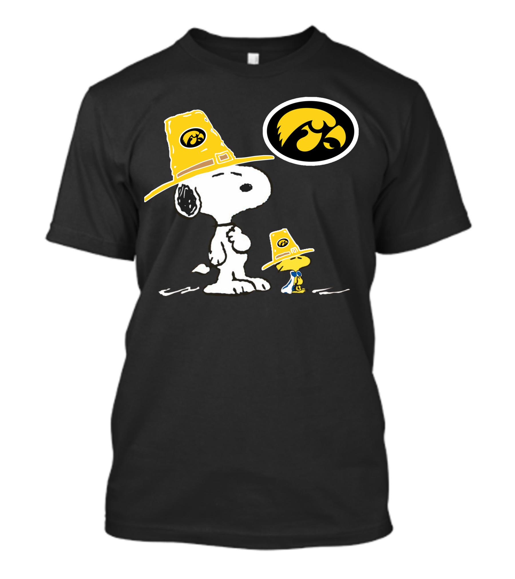 Iowa Hawkeyes Snoopy And Woodstock Pilgrim Hats Peanuts Football Fan T-Shirt