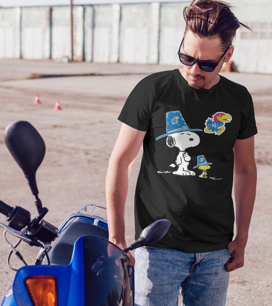 Kansas Jayhawks Snoopy Woodstock Pilgrim Hats KU Jayhawk T-Shirt
