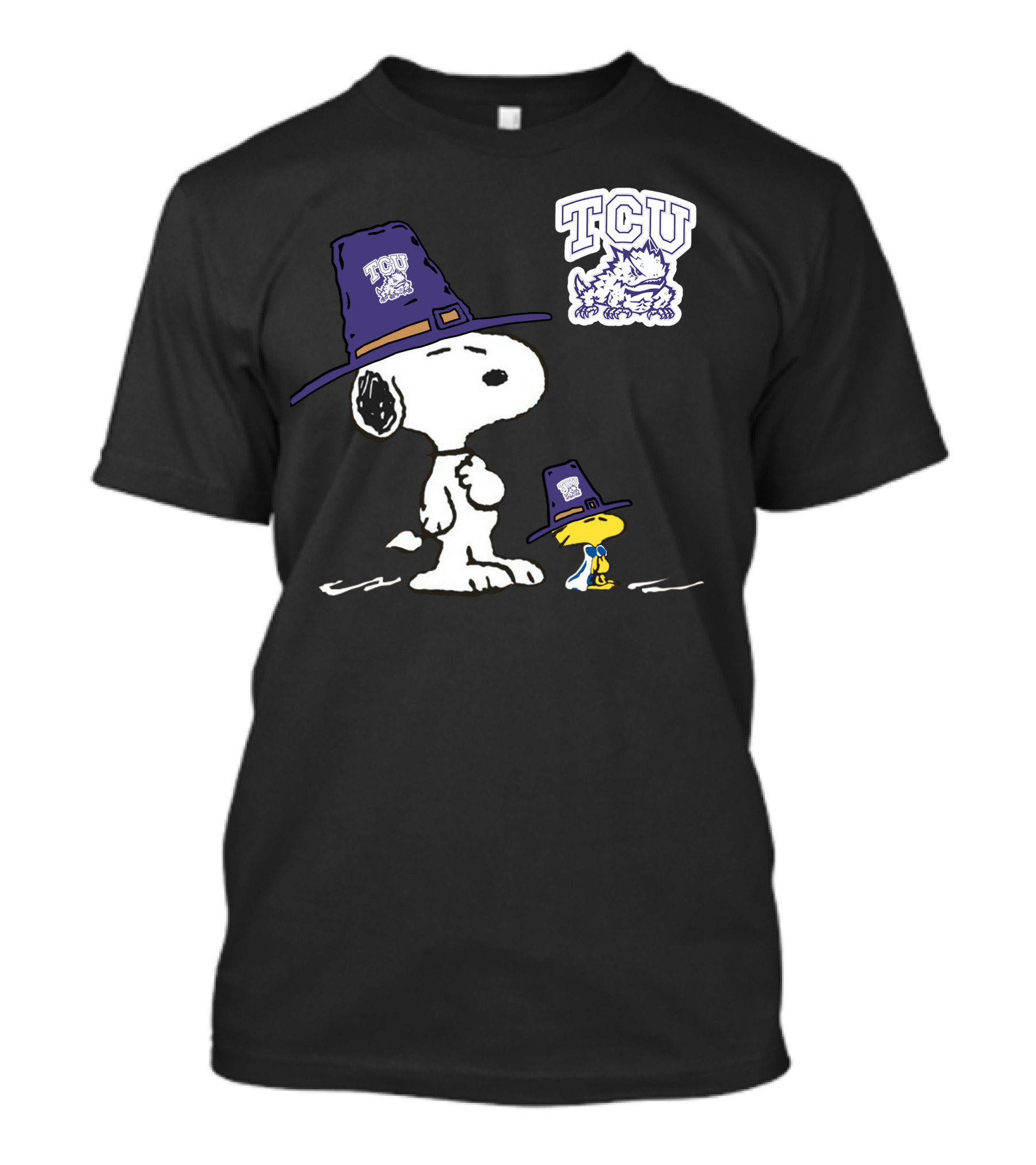 TCU Horned Frogs Snoopy Woodstock Pilgrim Hat T-Shirt