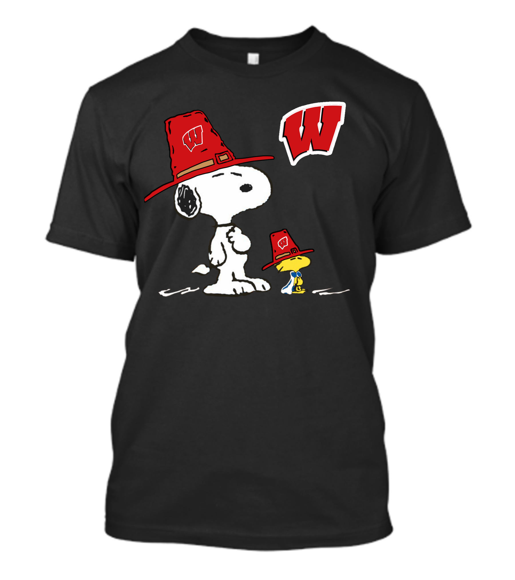 Wisconsin Badgers Snoopy Woodstock Pilgrim Hats T-Shirt