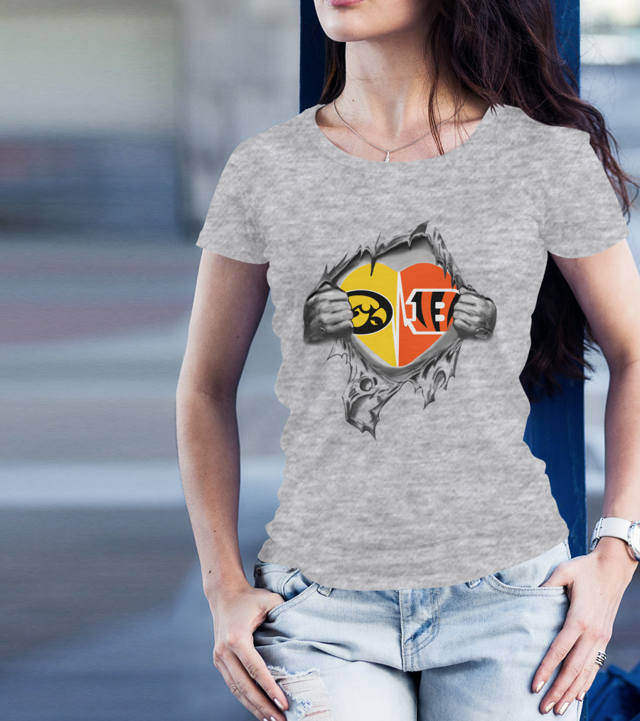 Iowa Hawkeyes Bengals Ripped Heart Logo Showdown T-Shirt