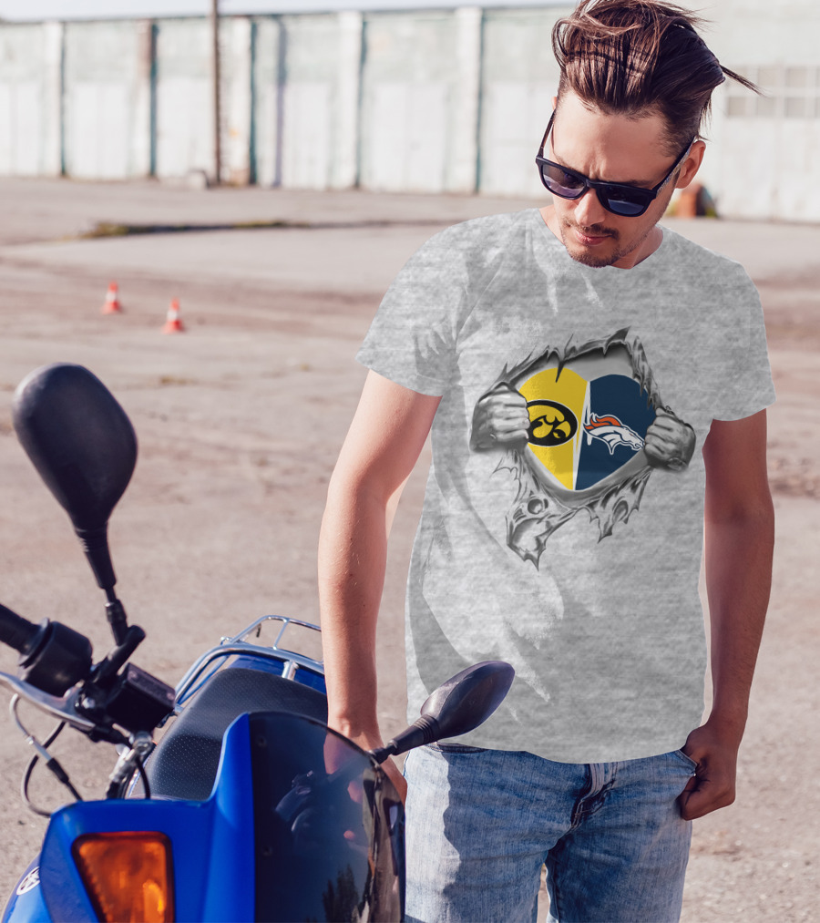 Iowa Hawkeyes Heart With Broncos T-Shirt