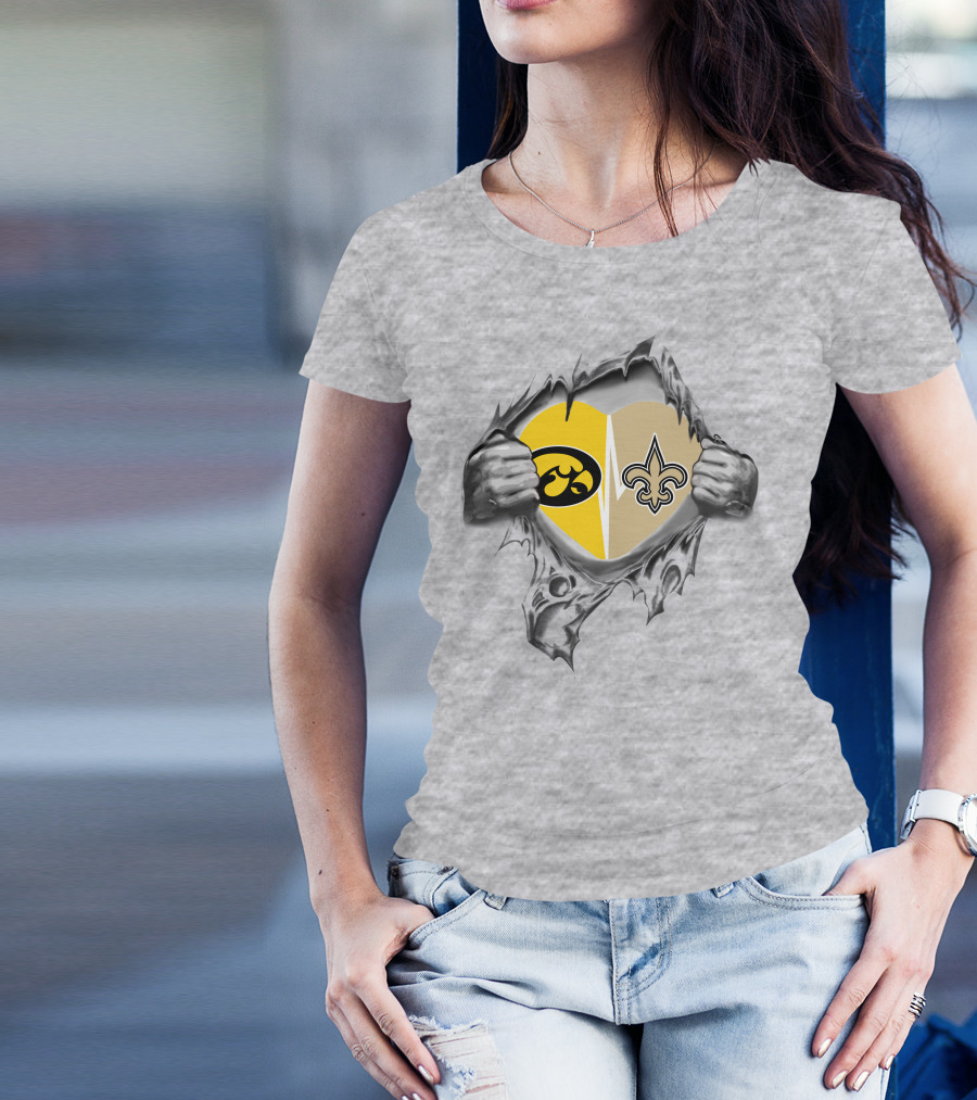 Iowa Hawkeyes New Orleans Saints Heart Logo Fan Pride T-Shirt