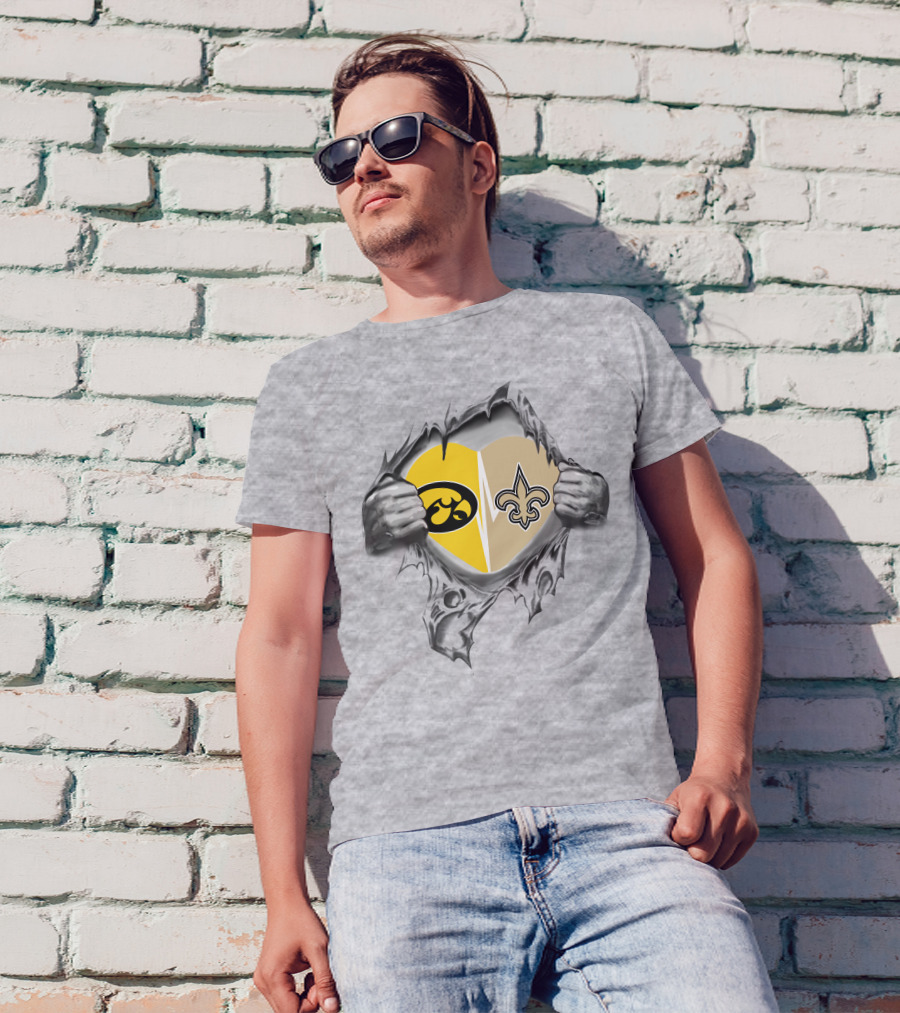 Iowa Hawkeyes New Orleans Saints Heart Logo Fan Pride T-Shirt