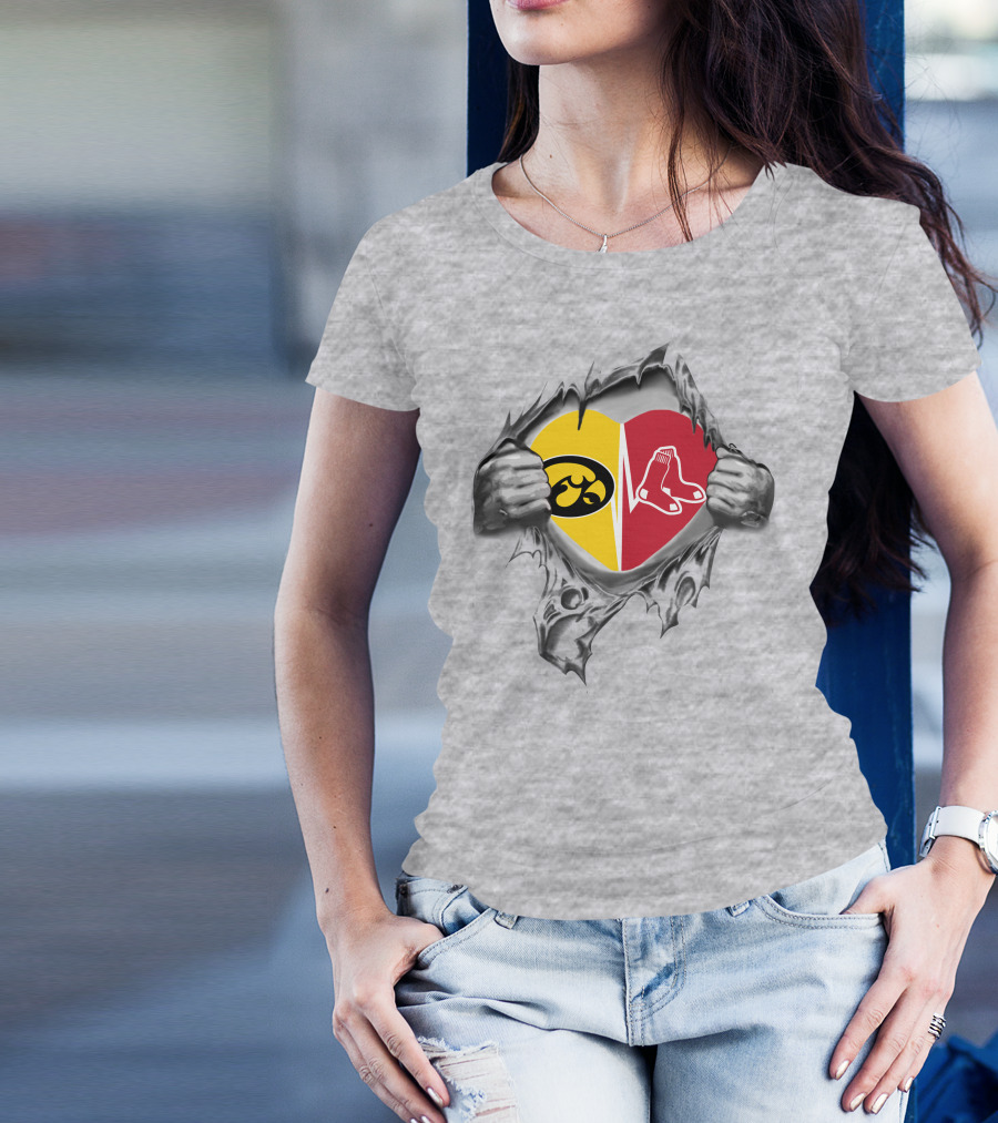 Iowa Hawkeyes Heart Meets Boston Red Sox Split T-Shirt