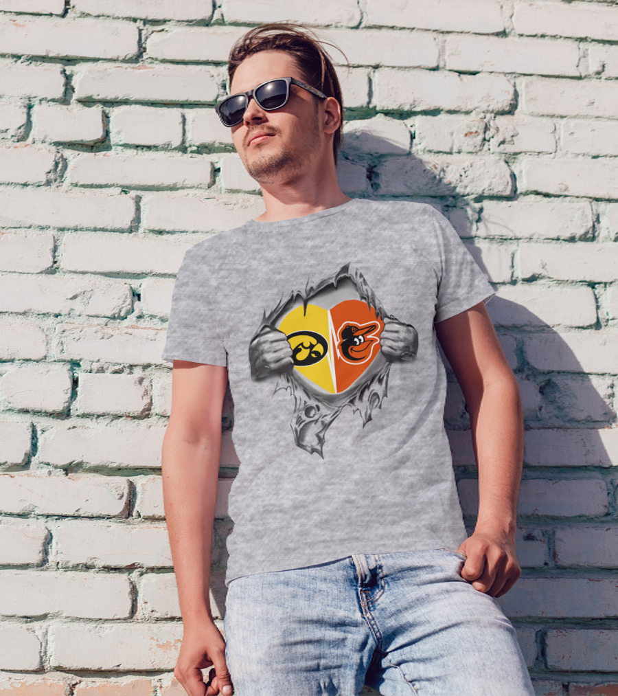 Iowa Hawkeyes Baltimore Orioles Heart Logo Fan Rivalry T-Shirt