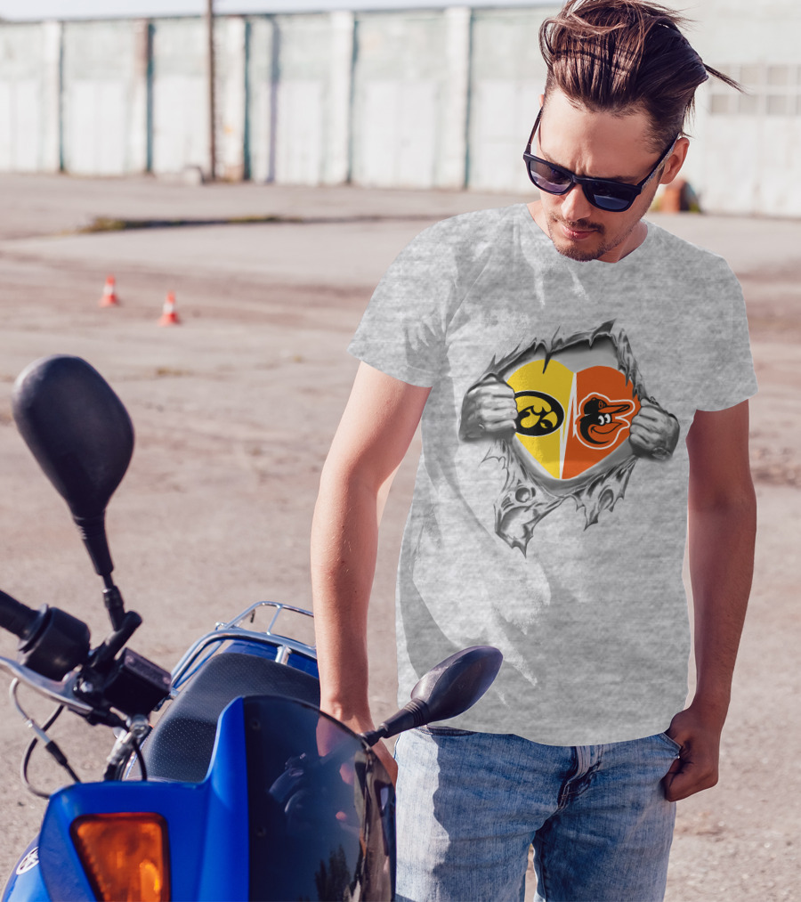 Iowa Hawkeyes Baltimore Orioles Heart Logo Fan Rivalry T-Shirt