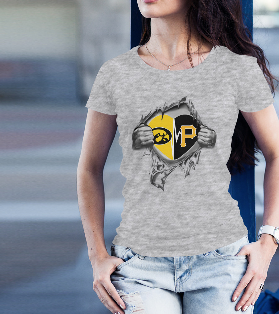 Iowa Hawkeyes Vs Pittsburgh Pirates Heart Logo Rip T-Shirt