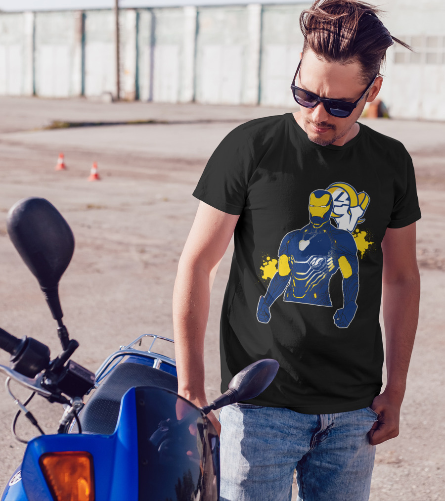 Iron Man Blue And Yellow With Los Angeles Rams T-Shirt
