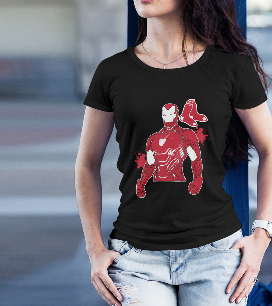 Iron Man Boston Red Sox Crossover Iconic Marvel Mlb Fusion T-Shirt