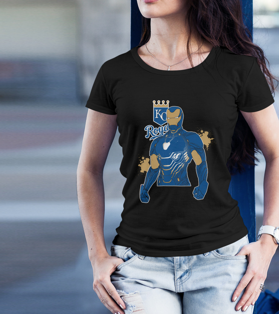 Iron Man Kc Royals Fusion With Blue Armor And Crown T-Shirt