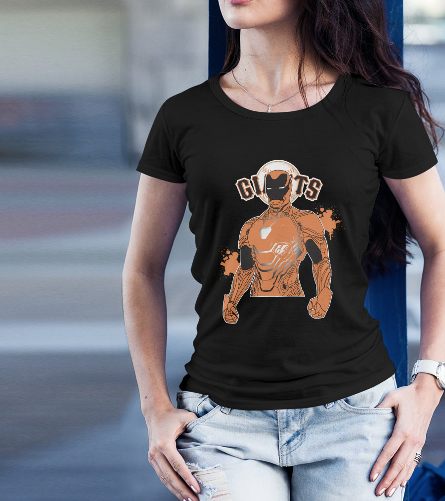 Iron Man Giants Mashup San Francisco Giants Orange And Black Superhero Crossover T-Shirt