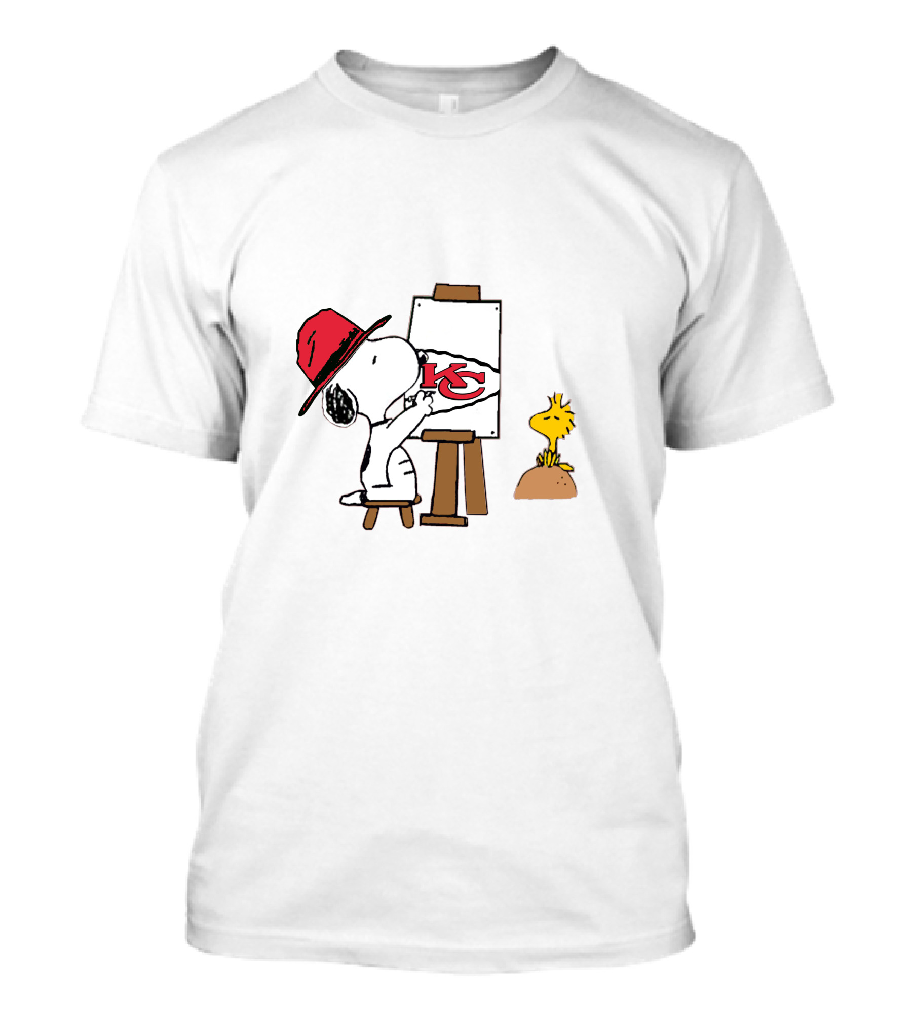 Kansas City Chiefs Painting Snoopy Red Hat Woodstock T-Shirt