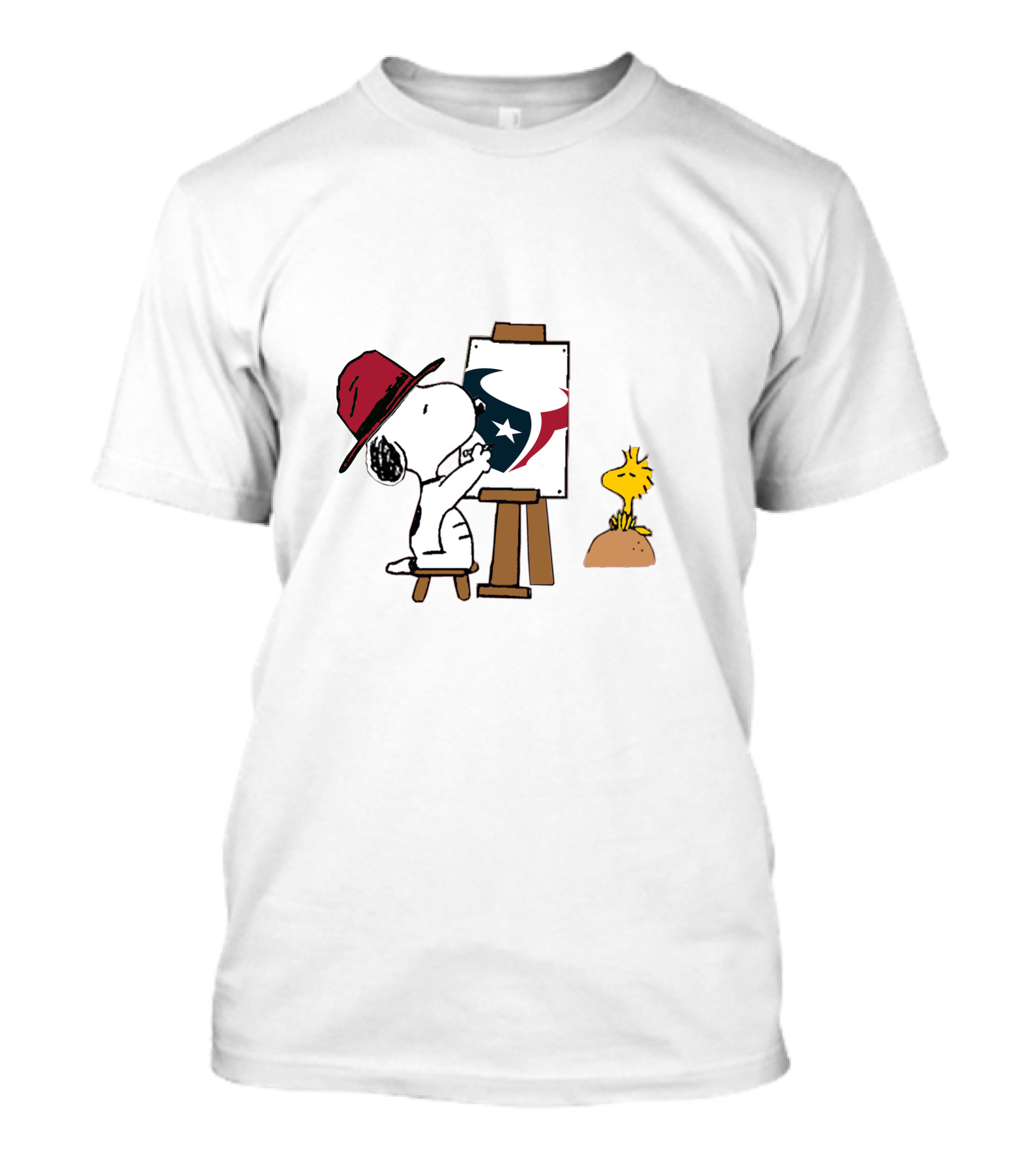 Snoopy Painting Houston Texans Logo With Woodstock T-Shirt