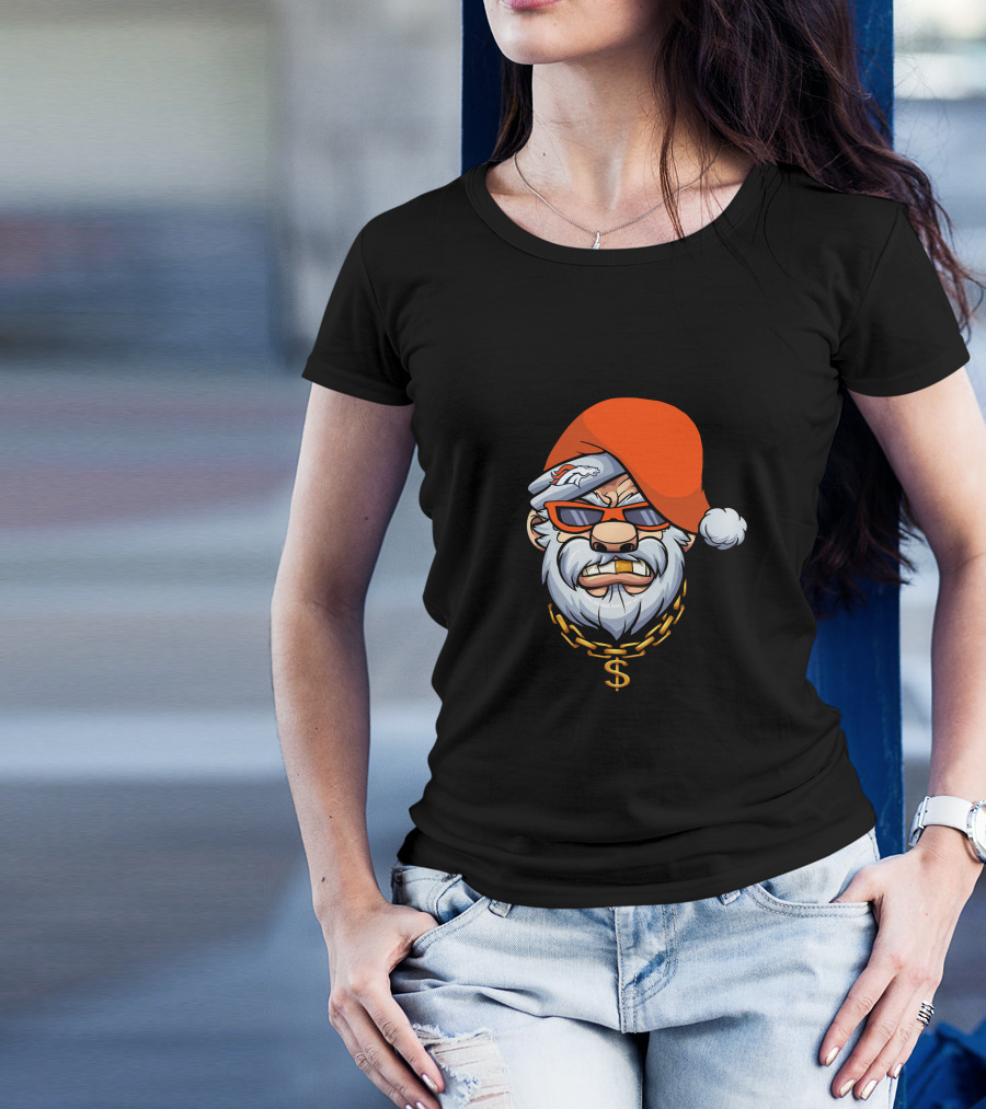 Broncos Gangster Santa With Orange Hat And Chain T-Shirt