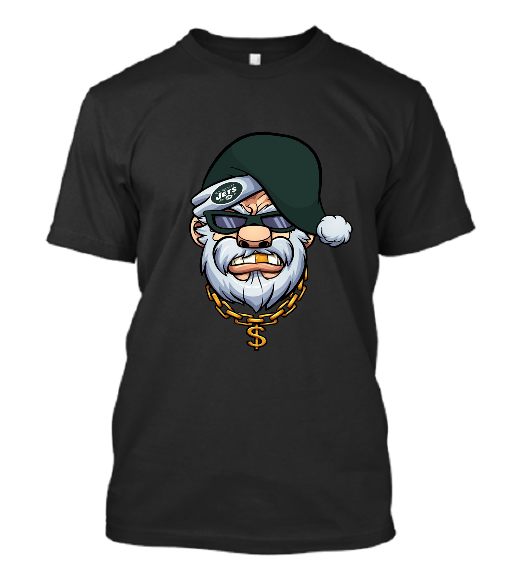 Jets Santa With Green Hat And Dollar Chain T-Shirt