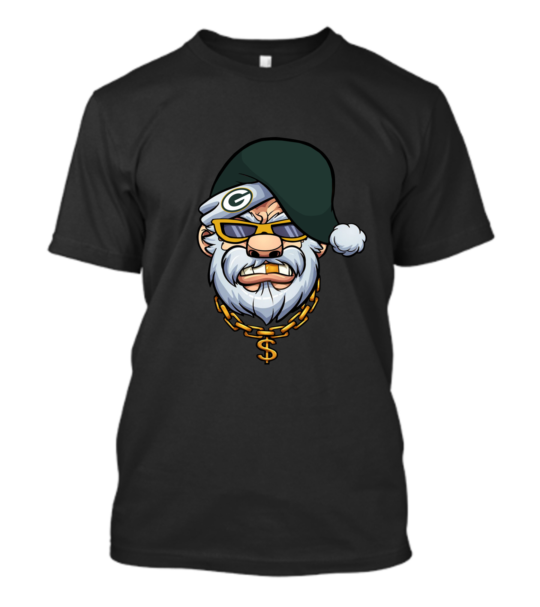 Packers Gangster Santa Holiday Style With Gold Chain And Sunglasses T-Shirt