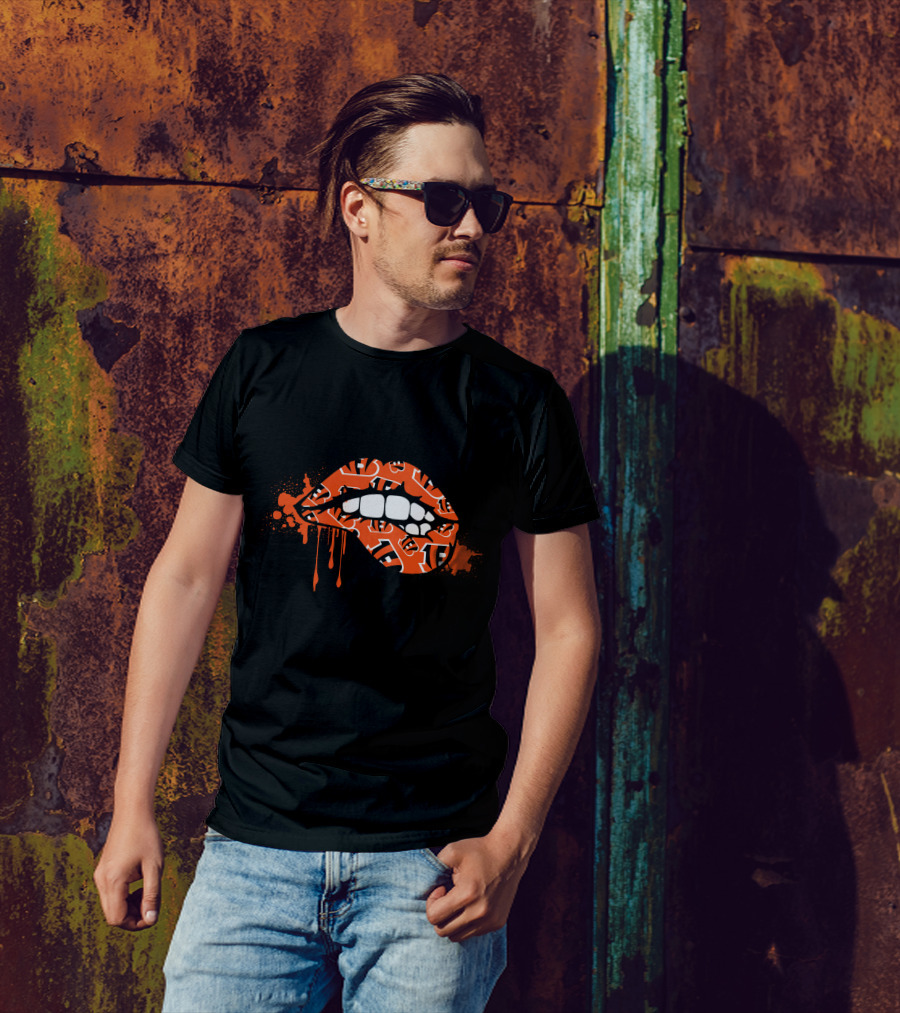 Dripping Lips Cincinnati Bengals Iconic Orange Pattern Bite T-Shirt