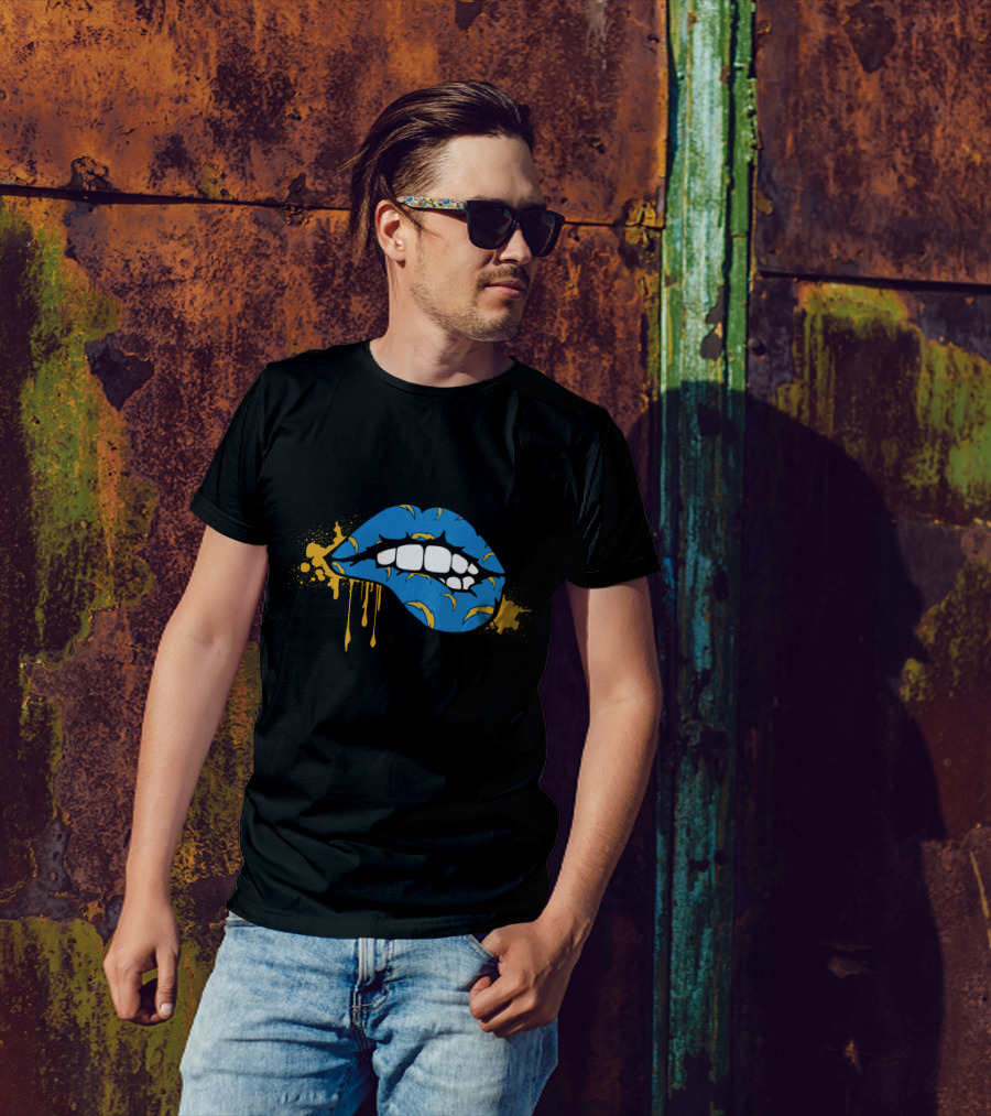 Dripping Lips Blue And Yellow Chargers Theme T-Shirt
