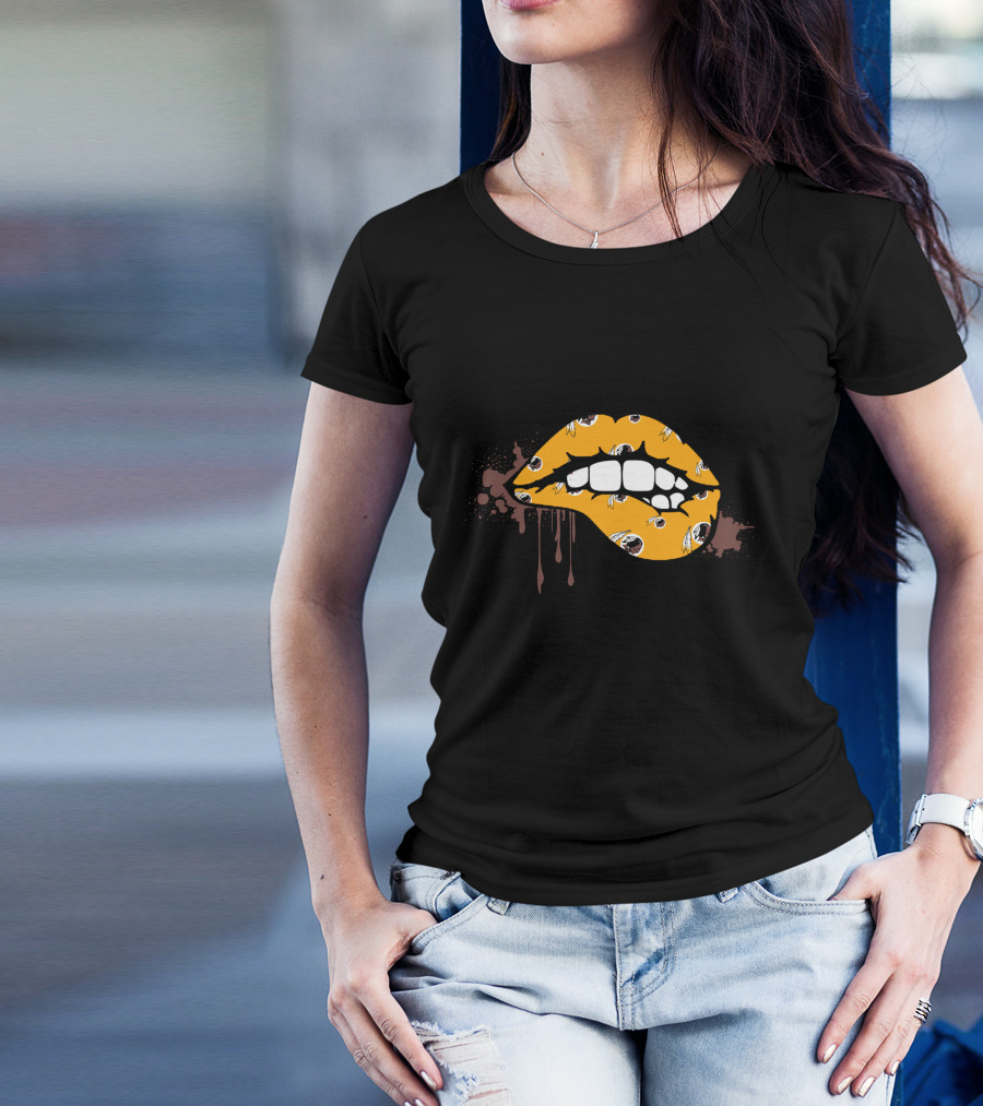 Dripping Lips Patterned With Iconic Redskins Logos T-Shirt
