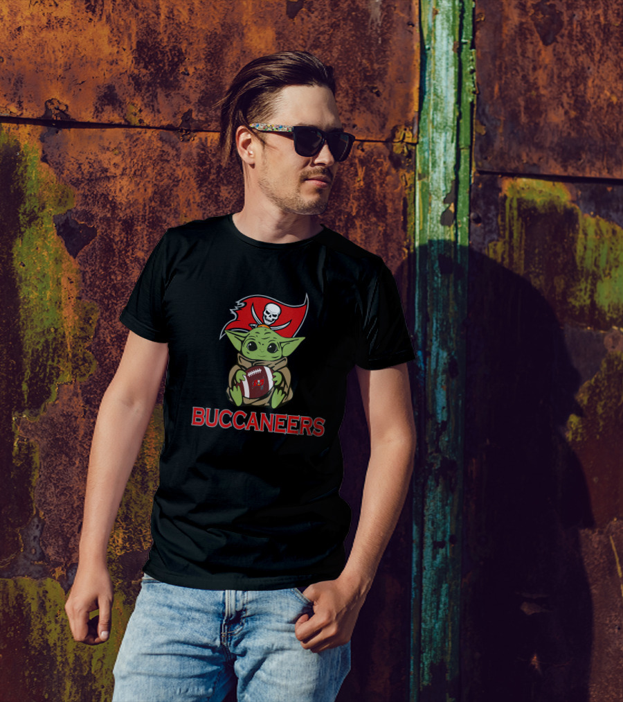 Buccaneers Baby Yoda Holding Football Star Wars T-Shirt