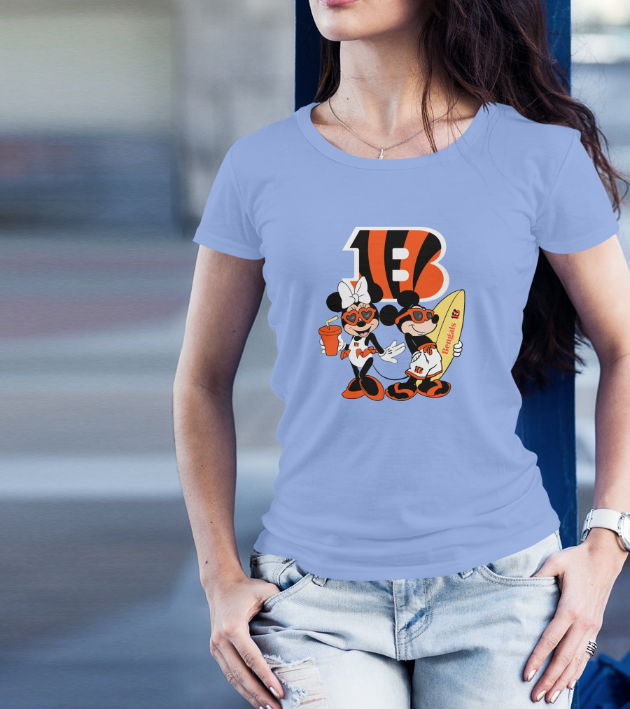 Bengals Mickey And Minnie Vacation Surfer Adventure T-Shirt