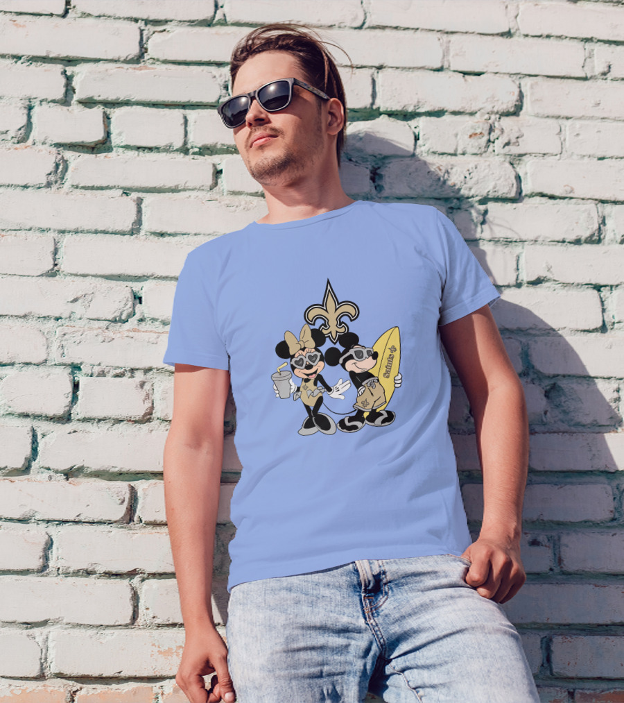 Saints Mickey Happy Vacation Fleur-De-Lis Surfboard T-Shirt