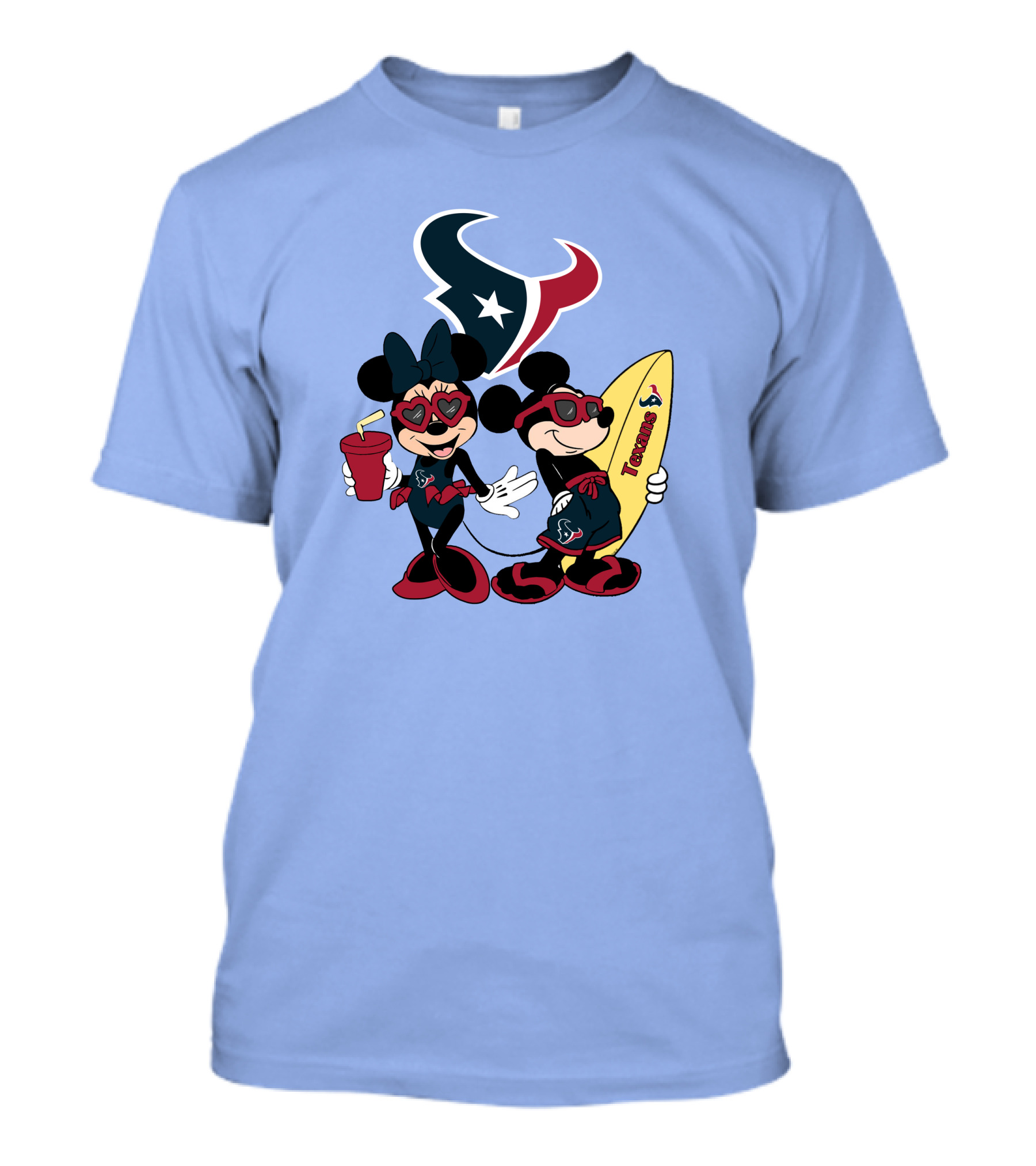 Texans Mickey And Minnie Happy Vacation Surfboard And Drink T-Shirt
