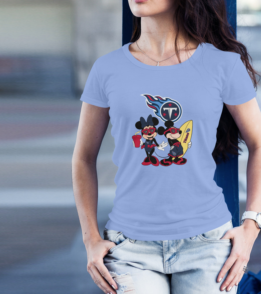 Titans Mickey Minnie Vacation With Tennessee Surfboard And Soda T-Shirt