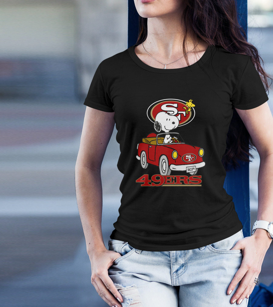 San Francisco 49ers Snoopy Driving Car With Woodstock T-Shirt
