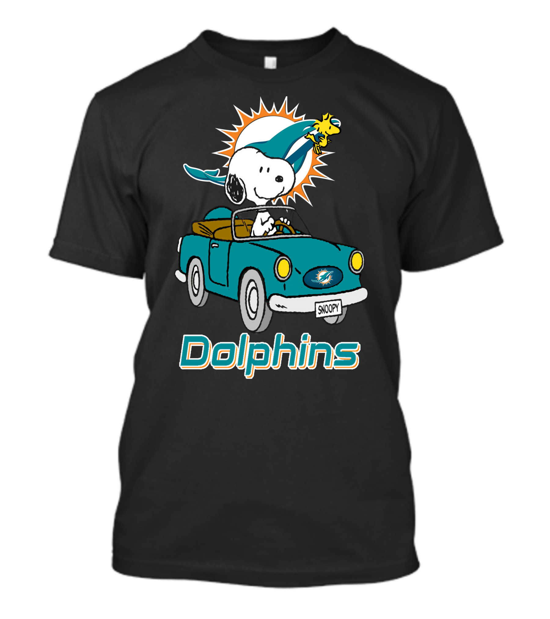 Miami Dolphins Snoopy Driving Car With Woodstock T-Shirt