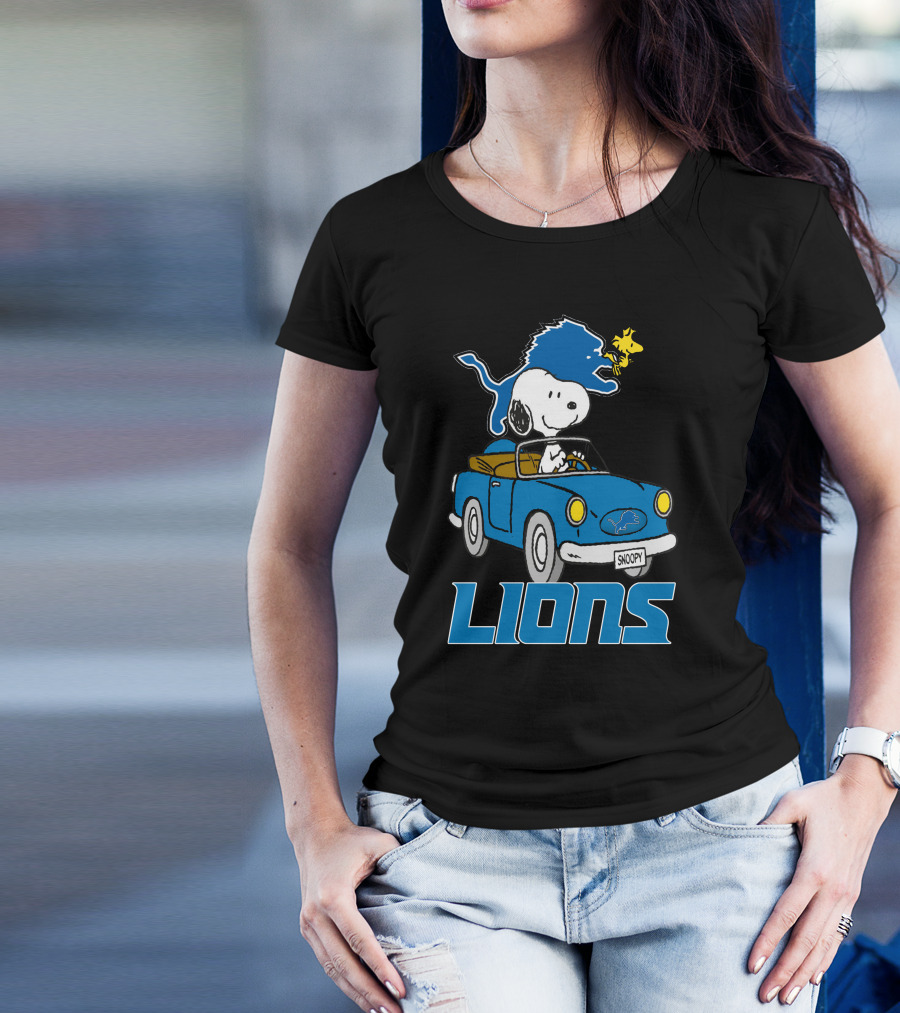 Lions Snoopy Detroit Football Ride With Woodstock T-Shirt