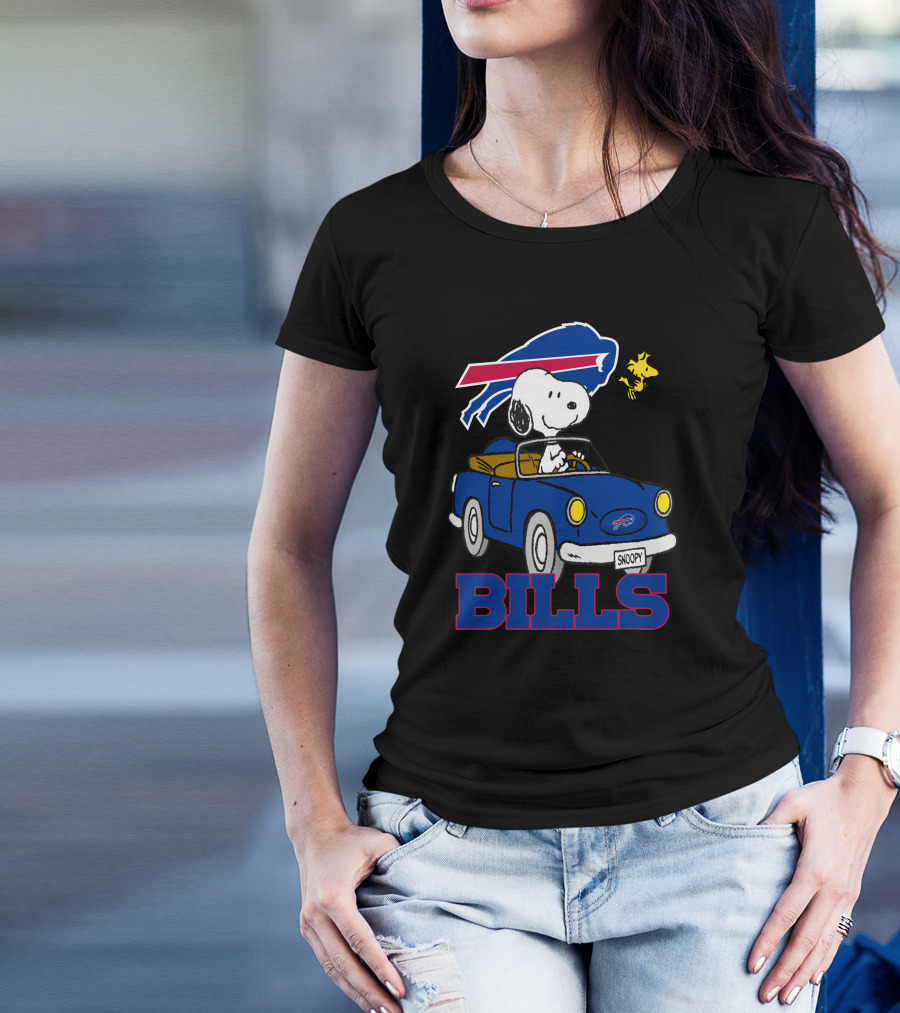 Buffalo Bills Snoopy Driving Woodstock NFL Peanuts T-Shirt