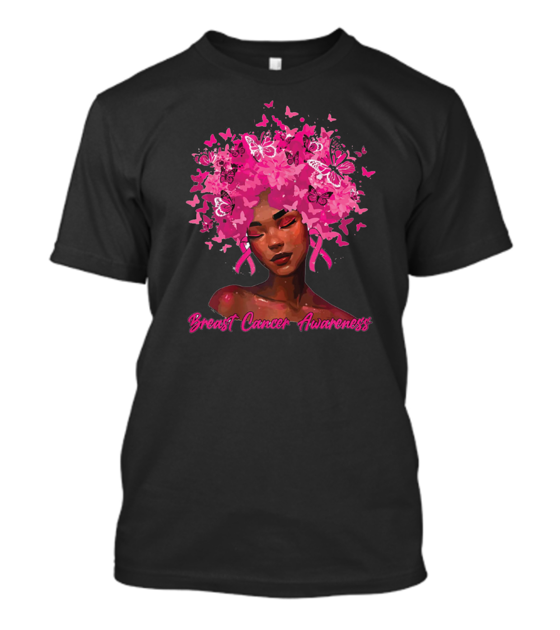Black Queen Breast Cancer Awareness Month Butterflies Pink T-Shirt