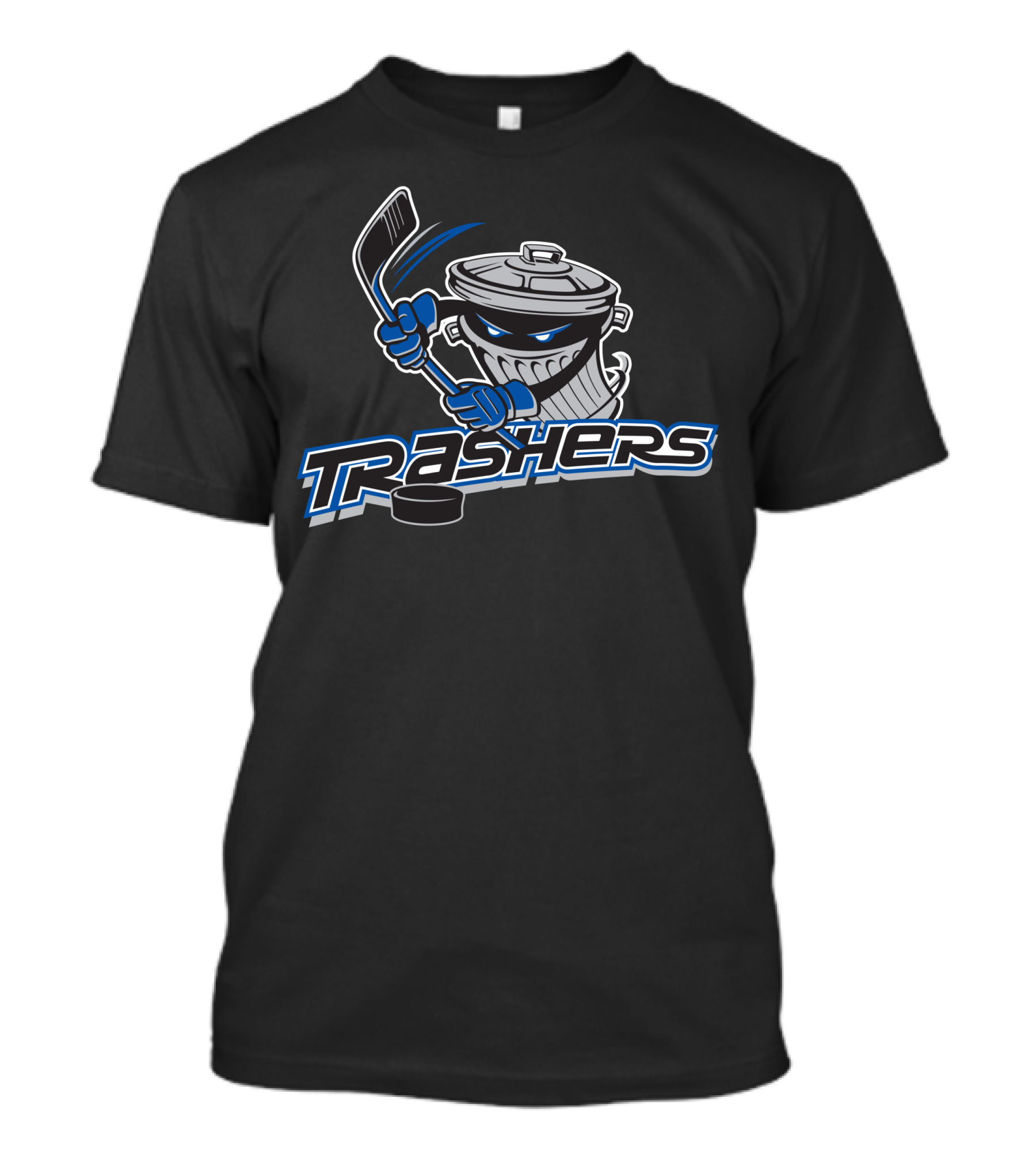 Danbury Trashers Hockey Trash Can Mascot With Stick T-Shirt