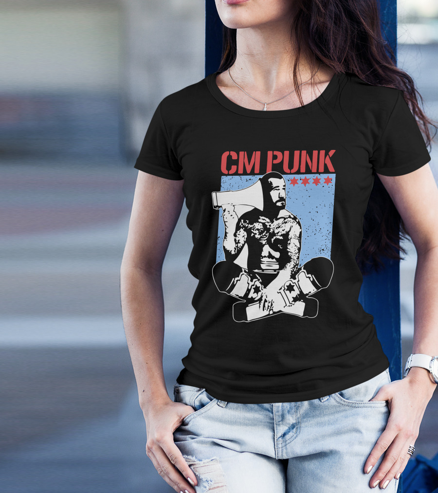 CM Punk AEW All Elite Wrestling Megaphone Graphic With Red Stars T-Shirt