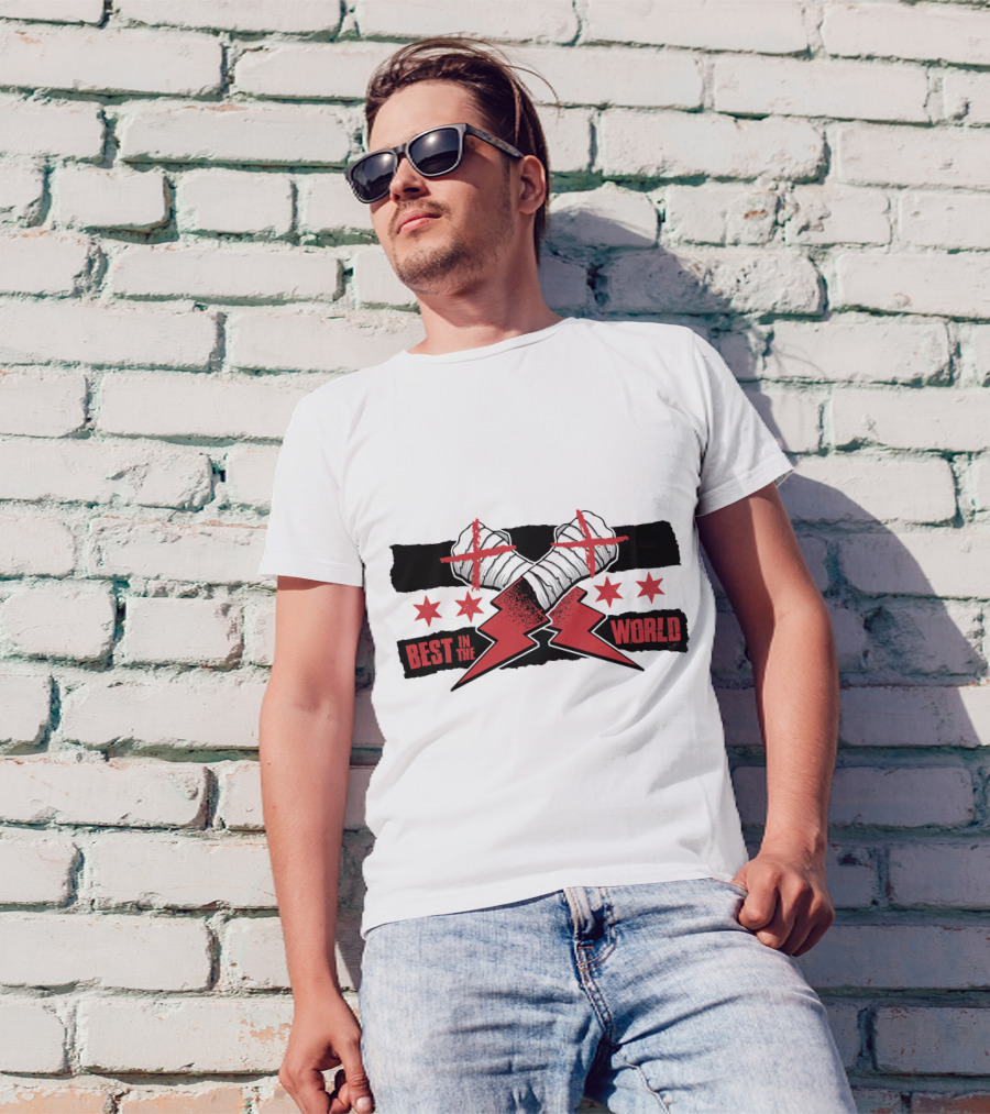 Best In The World Crossed Fists Red Lightning Stars T-Shirt