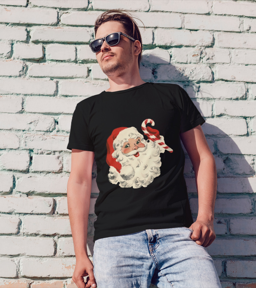 Retro Santa Claus Candy Cane Vintage Christmas T-Shirt