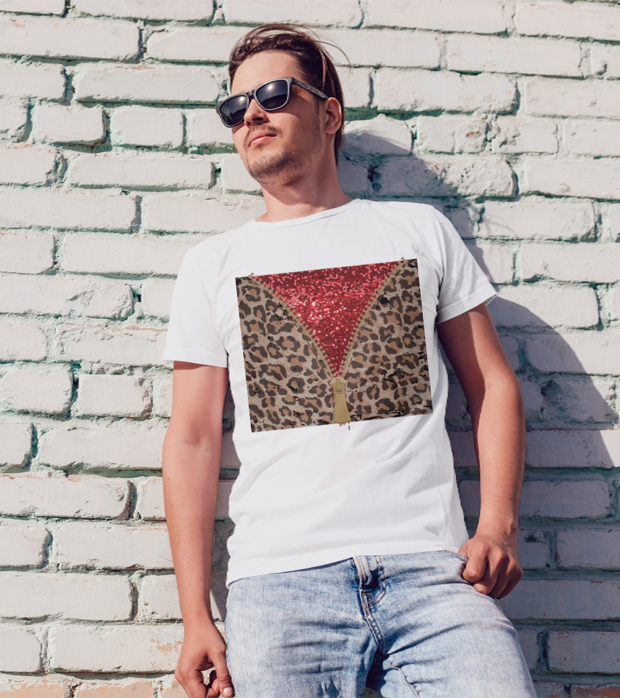 Red Faux Glitter Leopard Zipper Tumbler T-Shirt