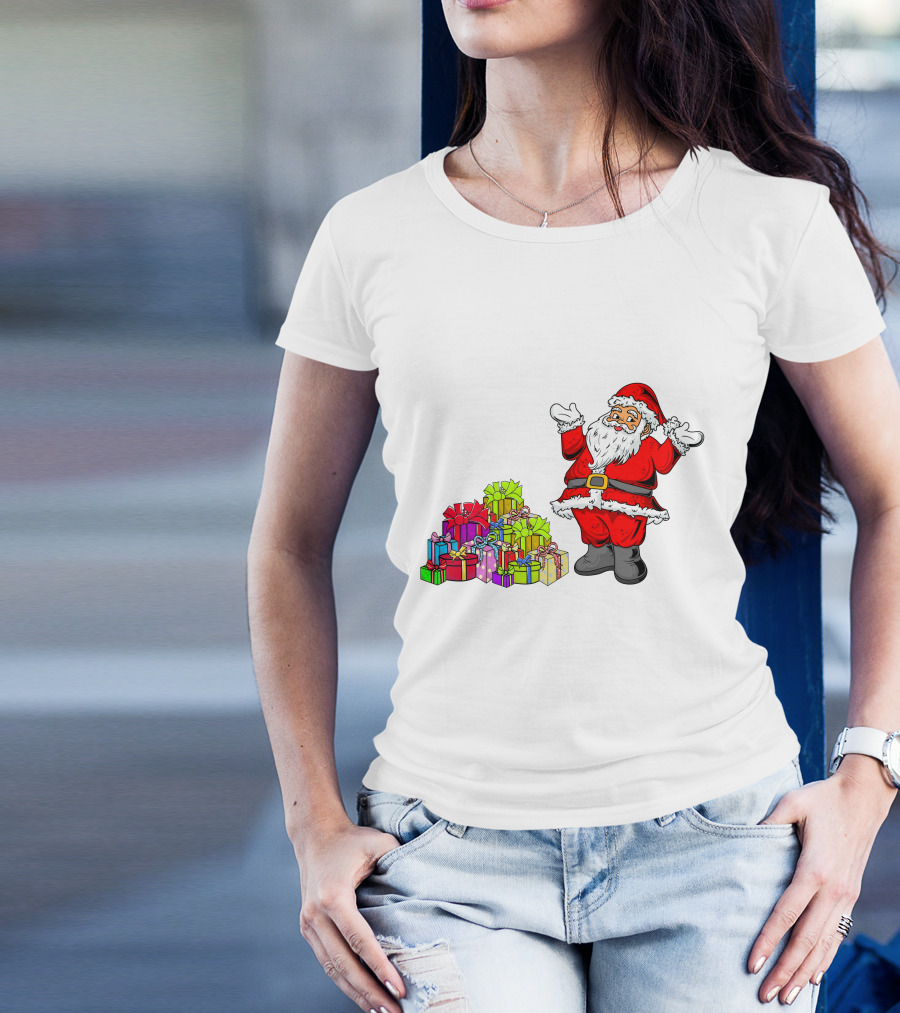 Santa Claus With Colorful Wrapped Gifts T-Shirt