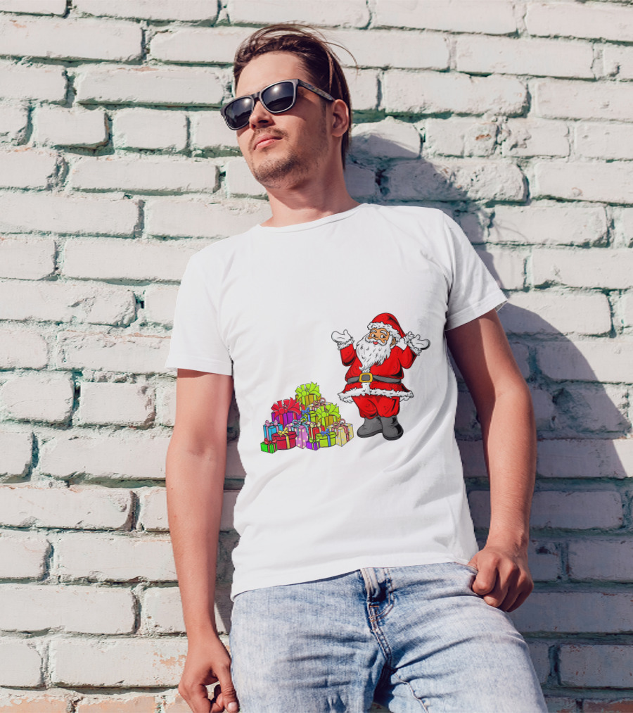 Santa Claus With Colorful Wrapped Gifts T-Shirt