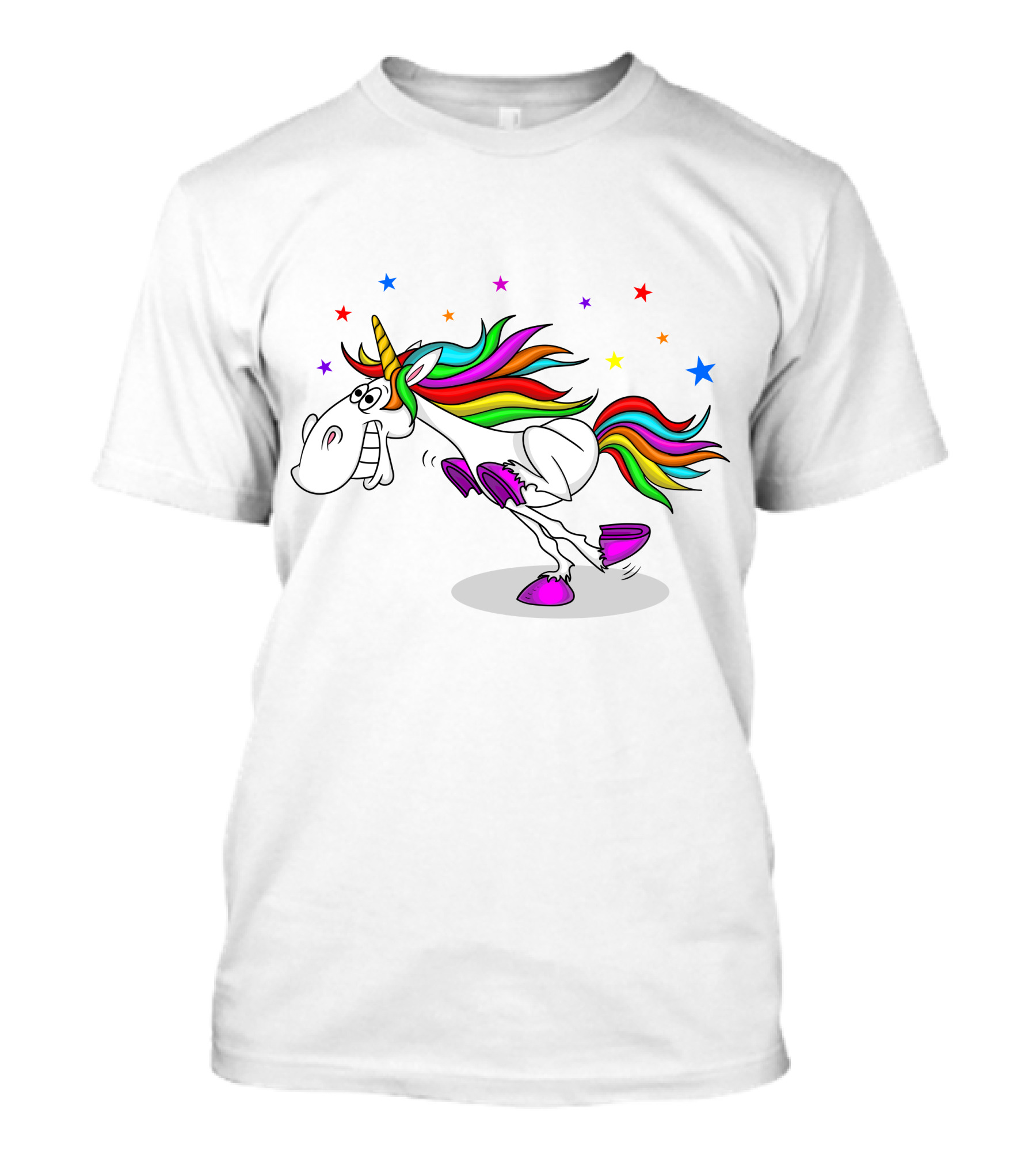 Awesome Unicorn Twinkles Rainbow Kicking Fun Stars Vibrant Mane T-Shirt