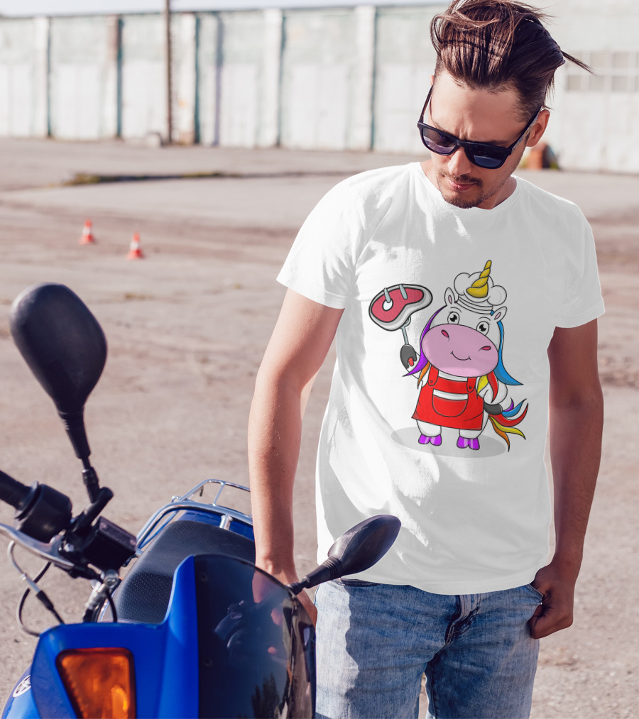 Barbecue Unicorn Chef With Rainbow Mane And Grilled Steak T-Shirt