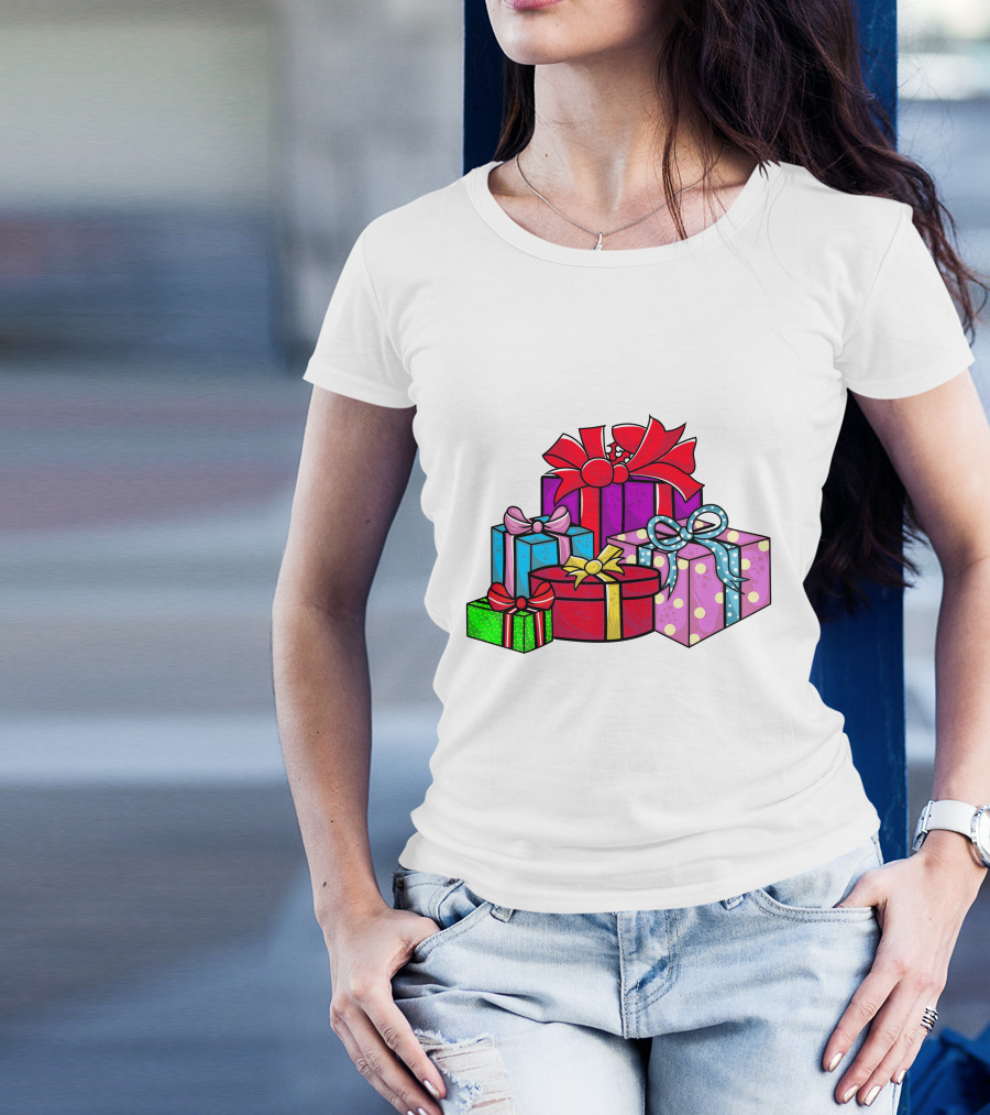 Christmas Presents With Bright Bows And Polka Dots T-Shirt