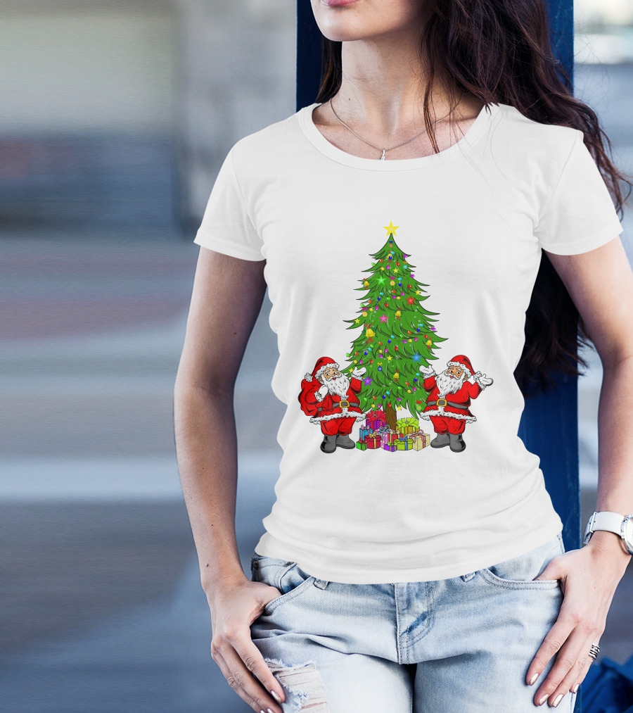 Christmas Tree Santa Claus Presents Holiday Decor T-Shirt