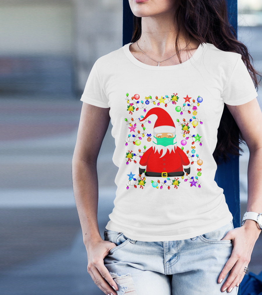Santa Claus Christmas Mask Ornament Lights T-Shirt