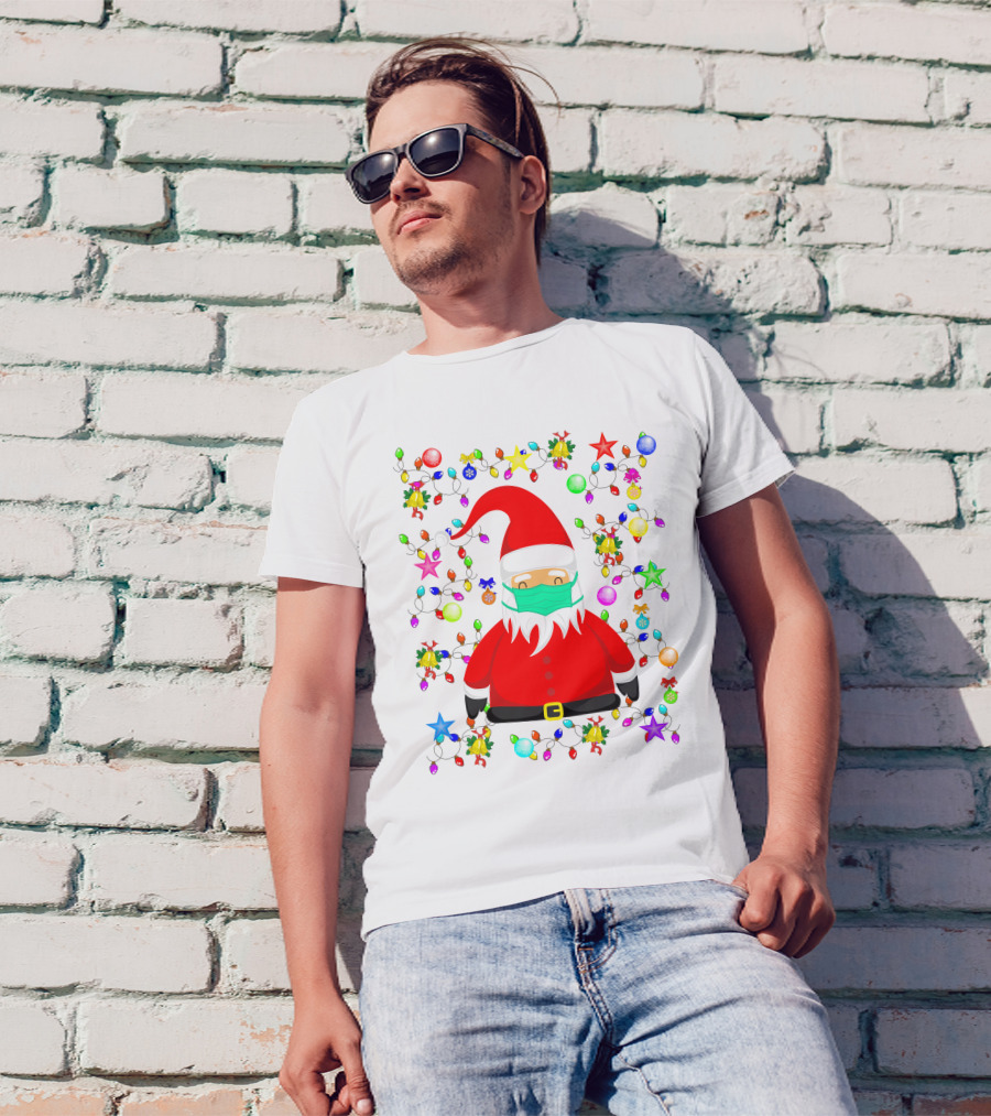 Santa Claus Christmas Mask Ornament Lights T-Shirt