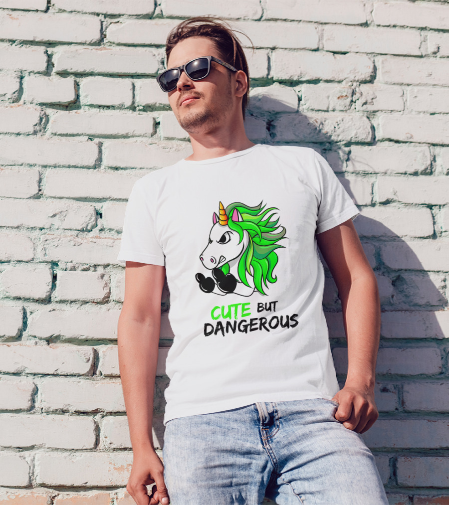Cute But Dangerous Unicorn Green Hair T-Shirt